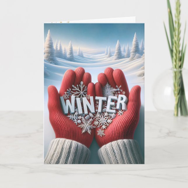 Winter Red Gloves Winter Text Card (Front)