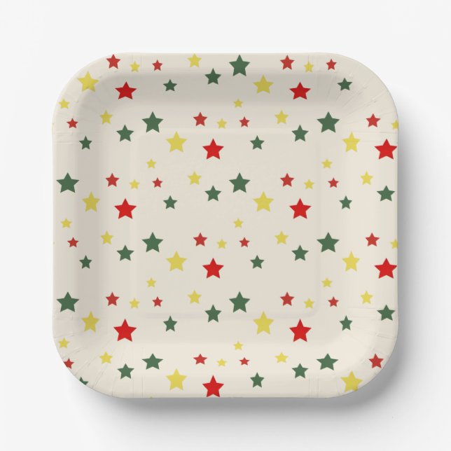 Winter Red Green Colourful Modern Merry Christmas Paper Plate (Front)