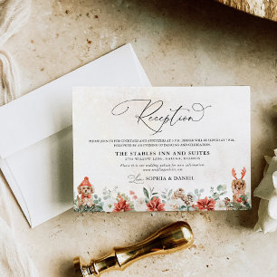 Winter Red Green Pinecone Wedding Reception Card