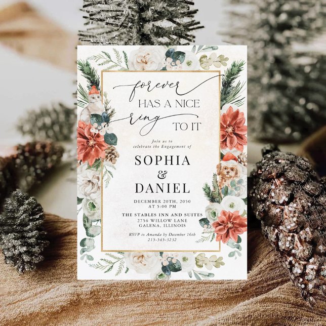 Winter Red Greenery Pinecone Engagement Party Invitation (Creator Uploaded)