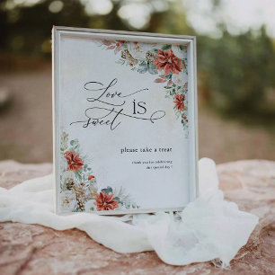 Winter Red Greenery Pinecone Love Is Sweet Sign