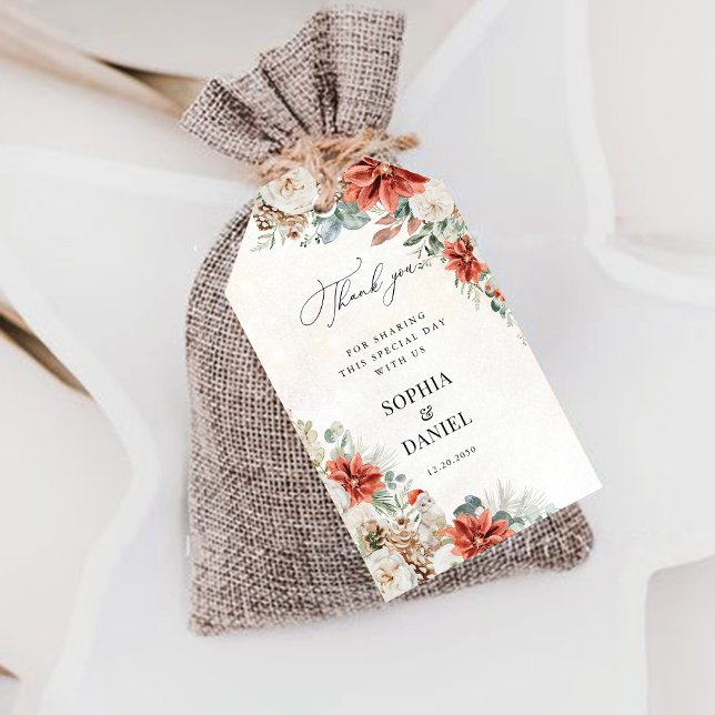 Winter Red Greenery Pinecone Thank You Gift Tag (Creator Uploaded)