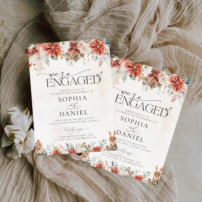 Winter Red Greenery Pinecone We are engaged Invitation (Creator Uploaded)