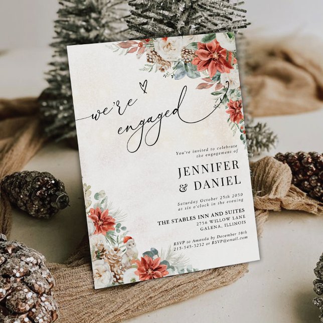 Winter Red Greenery Pinecone We are engaged Invitation (Creator Uploaded)