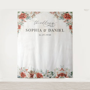 Winter Red Greenery Pinecone Wedding Backdrop Tapestry