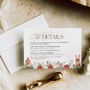 Winter Red Greenery Pinecone Wedding Details Card