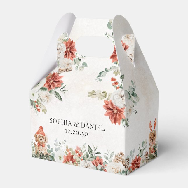 Winter Red Greenery Pinecone Wedding Favour Box (Front Side)