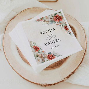 Winter Red Greenery Pinecone Wedding Paper Napkin