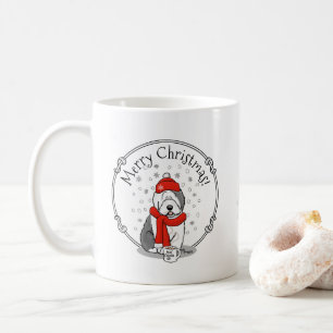 Winter (Red) Old English Sheepdog (Grey 1) Cute Coffee Mug