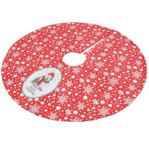Winter (Red) Old English Sheepdog (Grey 1) Cute Fleece Tree Skirt
