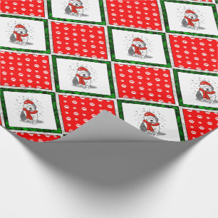 Winter (Red) Old English Sheepdog (Grey 1) Cute Wrapping Paper