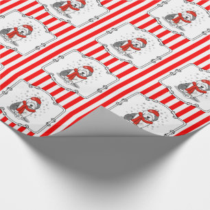 Winter (Red) Old English Sheepdog (Grey 1) Cute Wrapping Paper