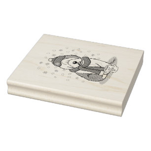 Winter (Red) Old English Sheepdog Grey 1 Holiday Rubber Stamp