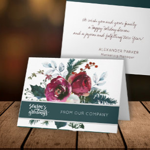 Winter Red Peonies Season's Greetings Corporate Card