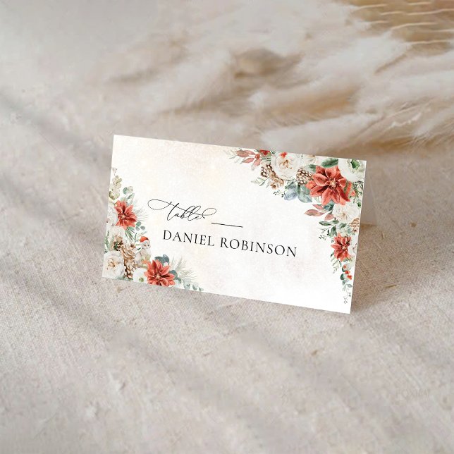 Winter Red Pinecone Folded Wedding Place Card (Creator Uploaded)