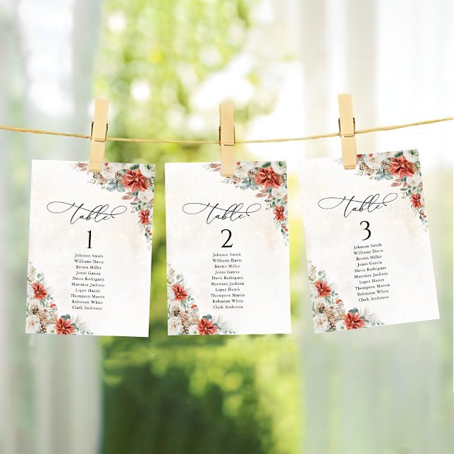 Winter Red Pinecone Table Seating Chart Card (Creator Uploaded)
