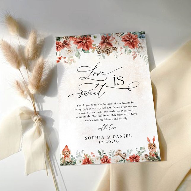 Winter Red Pinecone Wedding Flat Thank You Cards (Creator Uploaded)