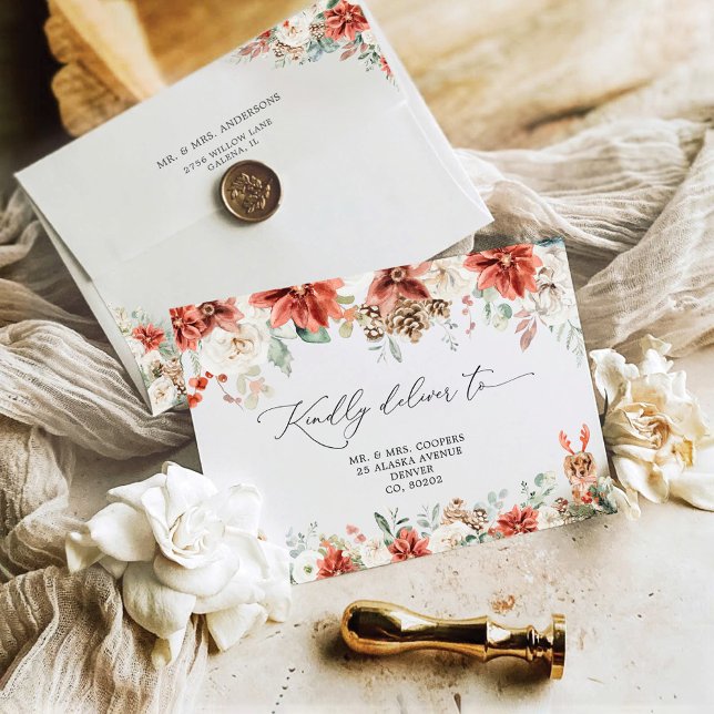 Winter Red Pinecone Wedding Invitation Envelope (Creator Uploaded)