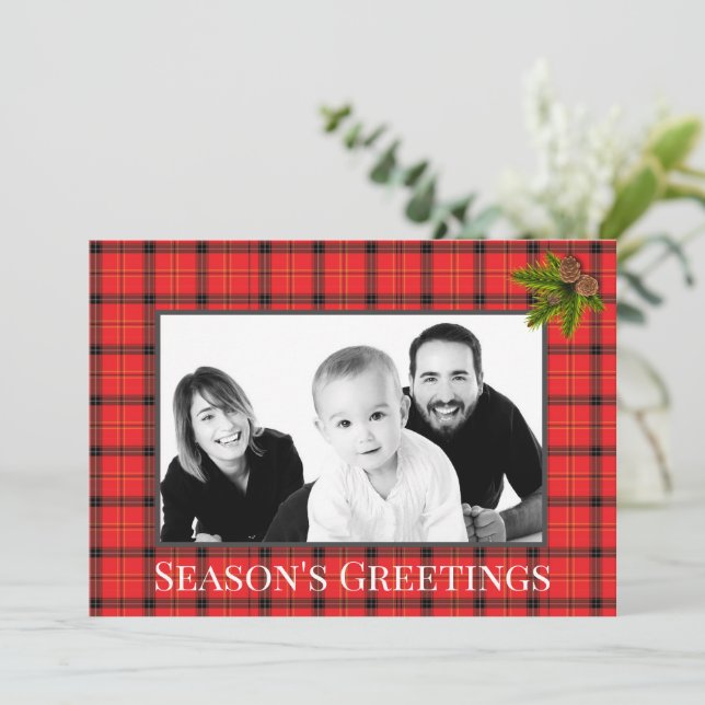 Winter Red Plaid Photo Holiday Card (Standing Front)