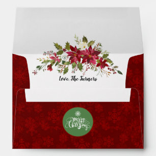 Winter Red Poinsettia Red Glitter Wedding Envelope