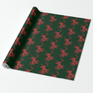Winter Red Poinsettia Snowflakes Christmas Deer Wrapping Paper