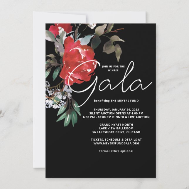 Winter Red Rose Gala Invitation (Front)