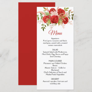 Winter Red Roses, Berries, Stems, Greenery Wedding Menu