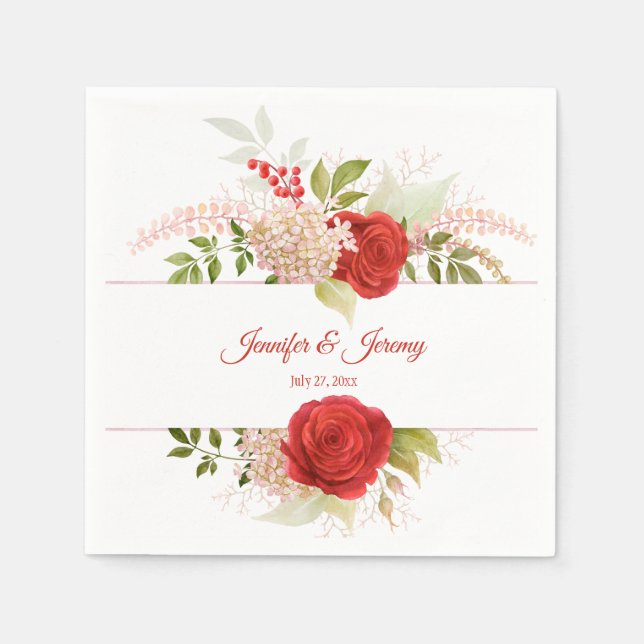 Winter Red Roses & Greenery Wedding | Napkin (Front)