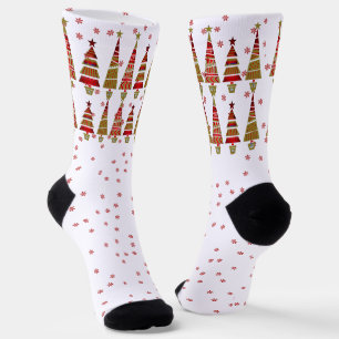 Winter Red Snowflakes Christmas Tree Decor White  Socks