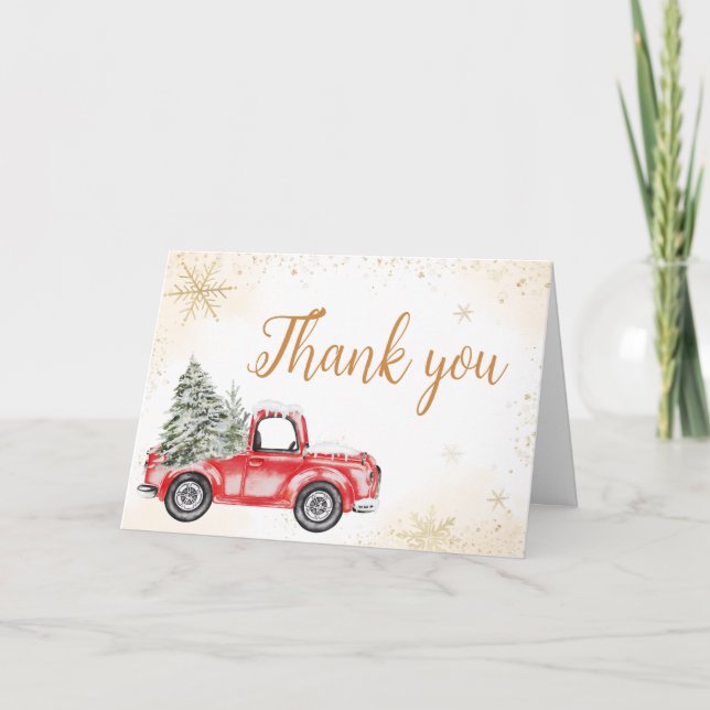 Winter Red Truck Baby Shower  Thank You Card (Front)