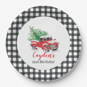 Winter Red Truck Birthday Party Paper Plate