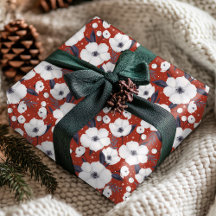 Winter Red White Christmas Floral Pattern