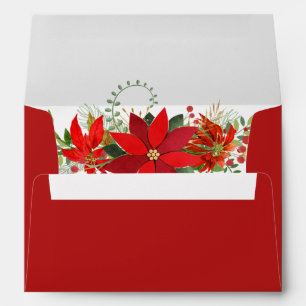Winter Red White Poinsettia Holiday Floral Rustic Envelope