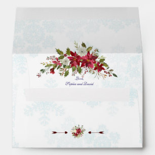 Winter Red White Poinsettia Snowflakes Wedding Envelope