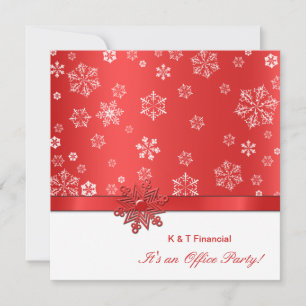 Winter Red & White Snowflake Office Party Invitation