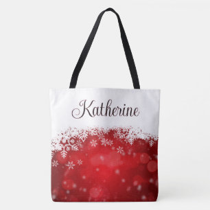 Winter Red & White Snowflake Tote Bag