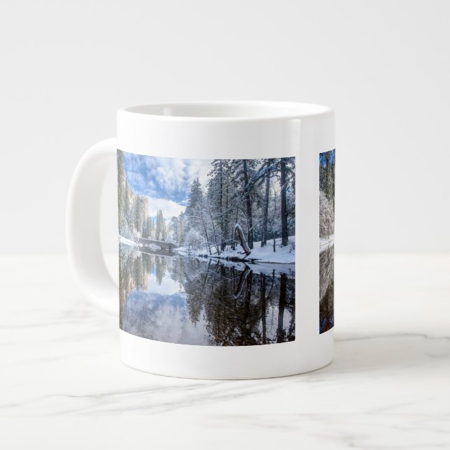 Winter Reflection at Yosemite Large Coffee Mug (Front Left)