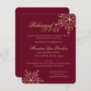Winter Rehearsal Dinner Gold Snowflake Invitation