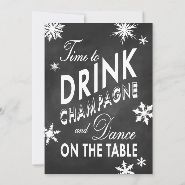 Winter Rehearsal Dinner Time to Drink Champagne Invitation (Front)