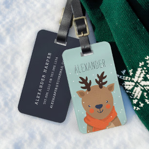 Winter Reindeer Personalised Bag Tag   Mint