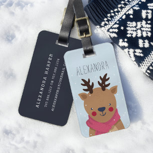 Winter Reindeer Personalised Bag Tag   Sky