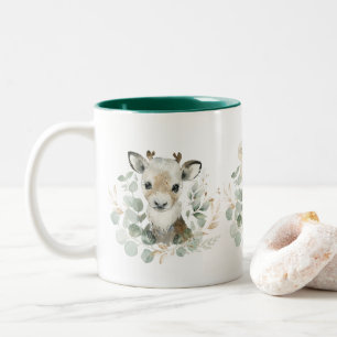 Winter Reindeer Polar Bear Penguin Greenery Wreath Two-Tone Coffee Mug