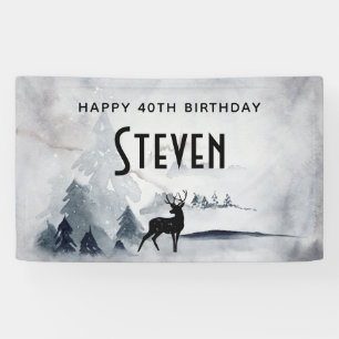 Winter Reindeer Rustic Grey Watercolor Birthday Banner