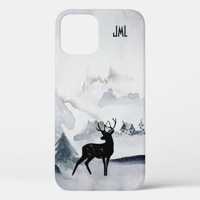 Winter Reindeer Rustic Grey Watercolor Case-Mate iPhone Case (Back)