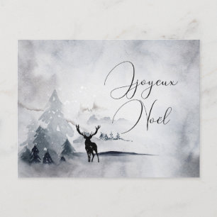 Winter Reindeer Rustic Grey Watercolor Postcard