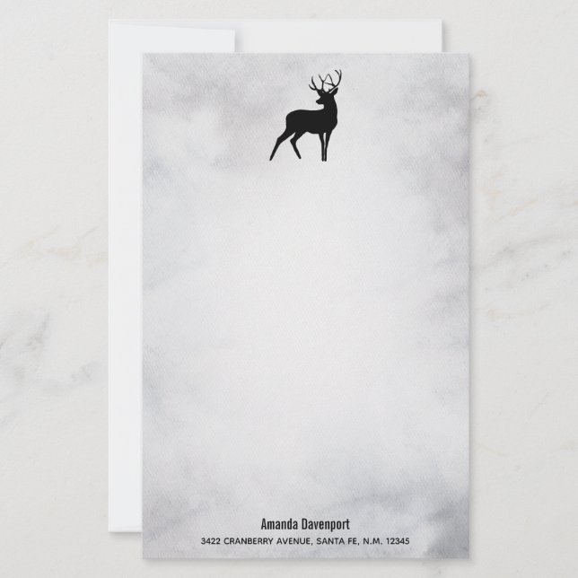 Winter Reindeer Rustic Grey Watercolor Stationery (Front)