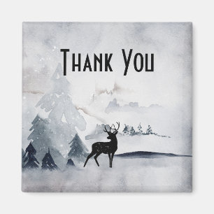 Winter Reindeer Rustic Grey Watercolor Thank You Magnet