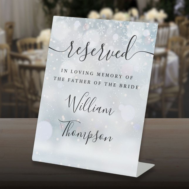 Winter Reserved Father Of The Bride Memorial Pedestal Sign (Winter Reserved Father Of The Bride Memorial Pedestal Sign)