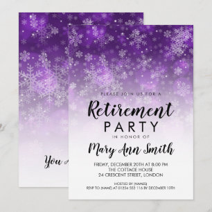 Winter Retirement Party Holiday Sparkle Purple Invitation