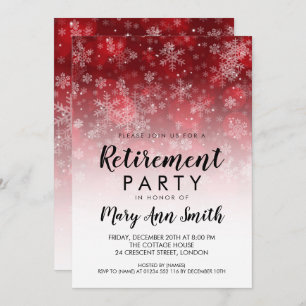 Winter Retirement Party Holiday Sparkle Red Invitation